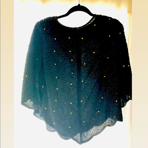 Sequin 100% silk stunning black top so flattering - Picture 1 of 12